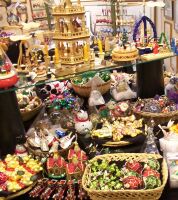 Assorted old-world glass and wooden Christmas ornaments.